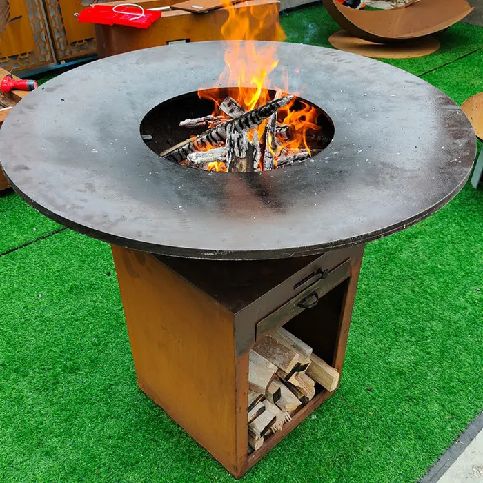 Açık ahşap yanan firepit barbekü ızgara corten çelik yangın çukur barbekü ızgara köy kamp için