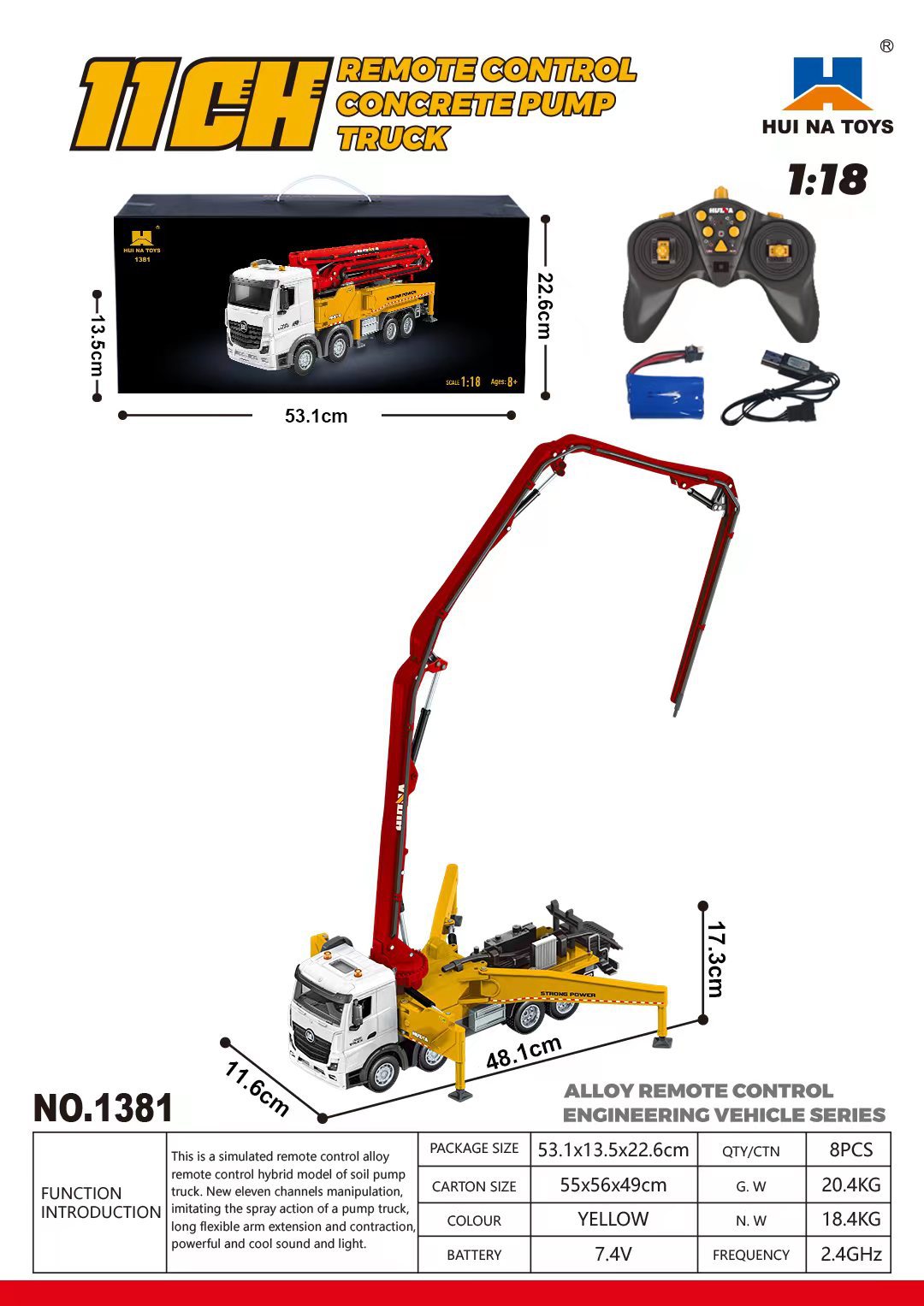 1/18 11CH Semi Alloy RC Cement pump truck