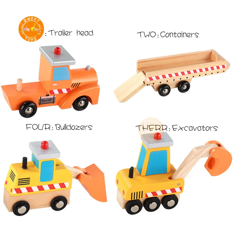 Giocattolo educativo precoce veicoli di ingegneria in legno modello Toy Truck Set escavatori in legno e bulldozer giocattolo per bambini
