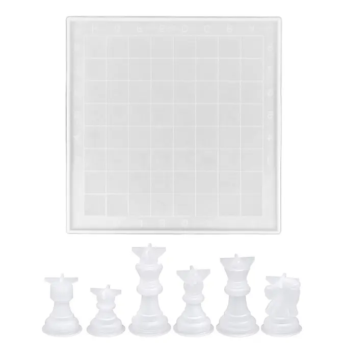 Jeu d'échecs avec plateau de dames, moule en résine de Silicone, 16 pièces, moules de moulage 3D en Silicone, en cristal époxy