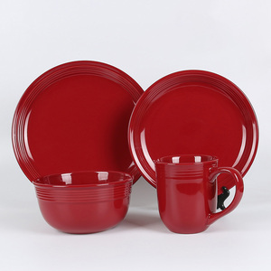 定制石器台具深红色陶瓷餐具套装 - Product Image 1