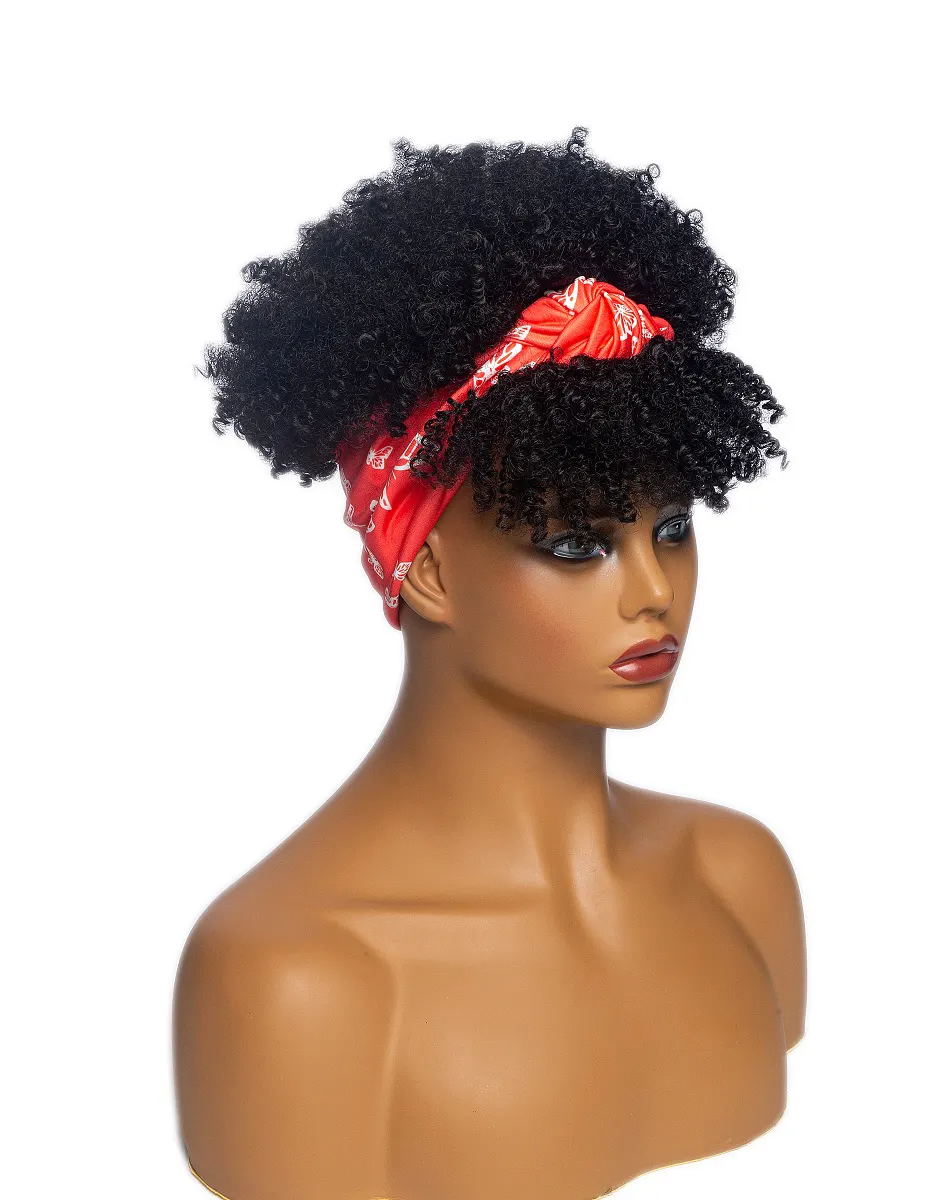 Della fabbrica del commercio all'ingrosso Afro Crespo Ricci di bellezza fascia Capa di modo Parrucche Per Il Nero di modo Delle Donne Parrucca di capelli Con Fascia rossa