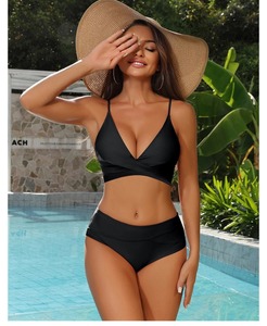2025 yeni yüksek kaliteli hizmet Backless derin v yaka yüksek bel Bikini düz renk mayo kadınlar Bikini yüzmek Bikini 3 parça Set
