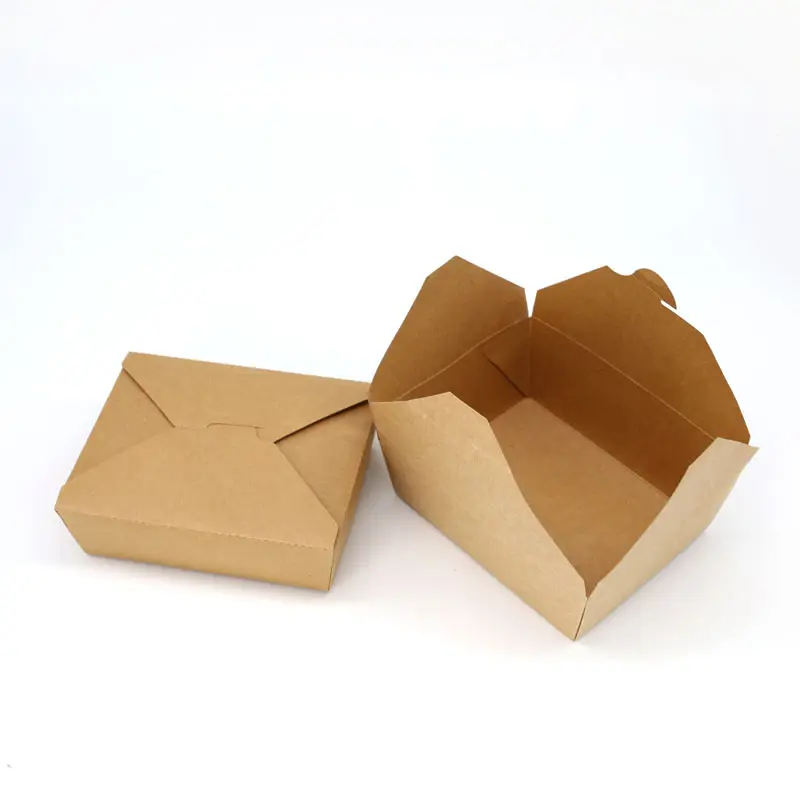 Customized Hot Fast Food Restaurant Disposable Kraft Lunch Meal Take Out Containers Sustainable Cardboard Packaging Paper Boxes
