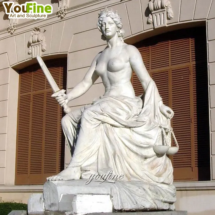 बिक्री के लिए महिला न्याय प्रतिमा की असली आकार सफेद पत्थर संगमरमर की मूर्ति