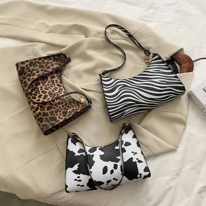 Female Daily Totes Purse Pouch Zebra Leopard Print Women Handbags PU Simple Underarm Shoulder Bags