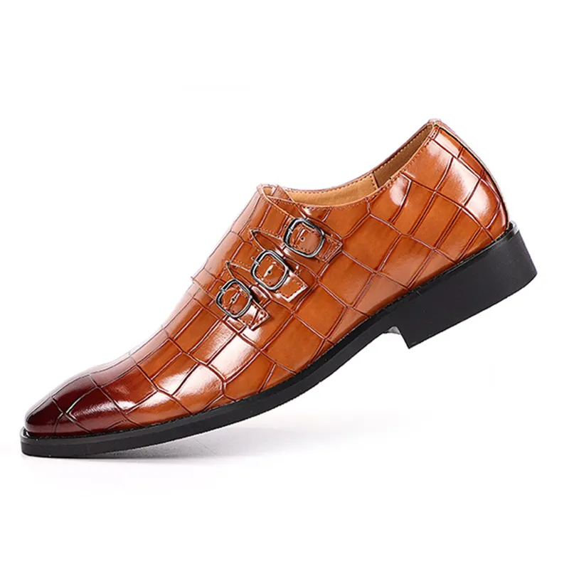 AMPLE New Arrival Italian Fashion Men Shoes Comfortable Slip On Monk Leather Dress Shoes