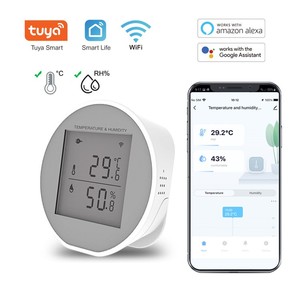 Sensor inteligente de temperatura y humedad para el cuidado de la salud, función de alarma con Control de voz, WiFi, pantalla LCD, Impresión de logotipo, TUYA - Product Image 1