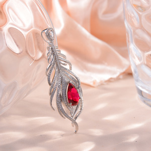 All Fashion 6 Carat Lab Feathers Shaped Necklace Men Women's <strong>Brooches</strong> Synthetic <strong>Ruby</strong> Corundum Pear Shape - Product Image 5