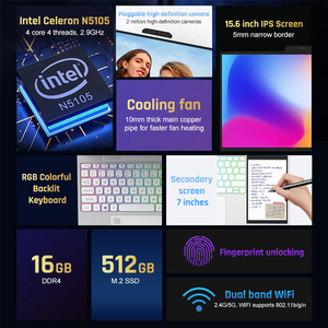 Neuer Ankunfts computer Zwei-Bildschirm 15,6 ''Ips-Display 7-Zoll-Touchscreen Quad Core Win 10 Win 11 Notebook Dual-Screen-Laptop-PC - Product Image 2