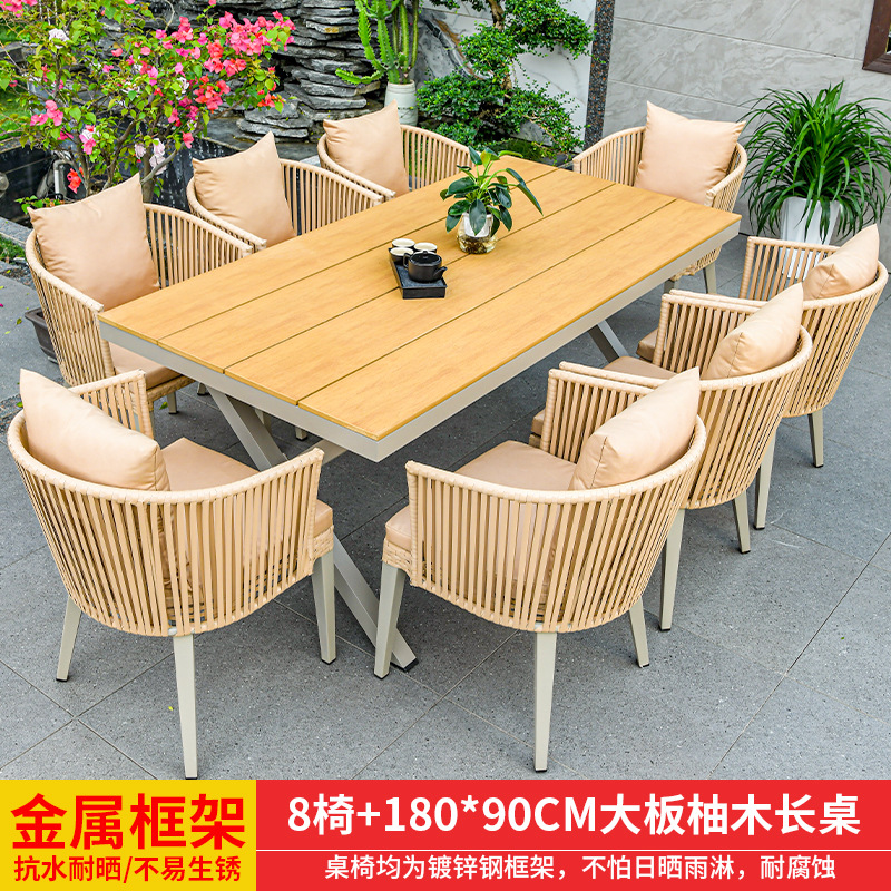 8 sillas + mesa larga de teca con tablero grande de 180 cm