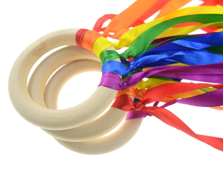 Doccia regalo di compleanno decor Montessori sensoriale giocattolo per bambini fatti a mano naturale arcobaleno macchia del nastro anello di legno