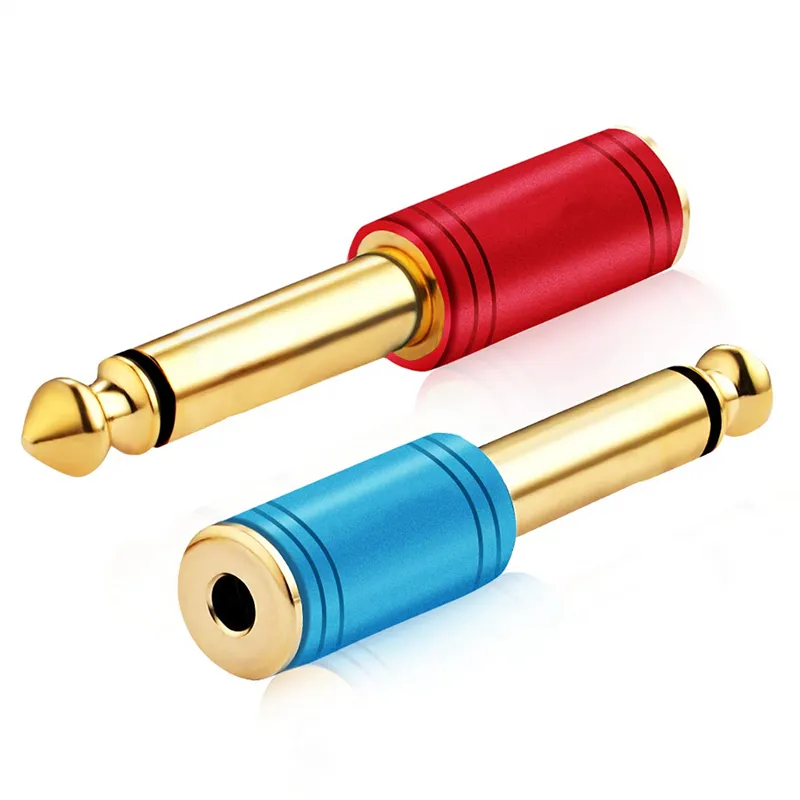 Conector macho TS de 6,35mm chapado en oro a conector de Audio hembra TRS de 3,5mm conector de Audio estéreo para Cable auxiliar amplificador de guitarra auriculares