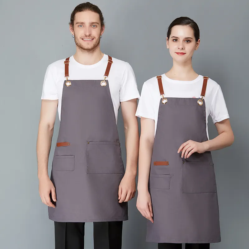 Leather Canvas Kitchen Aprons for Woman Men Chef Stylist Apron Grill Restaurant Bar Shop Cafes Beauty Nails Studios Uniform