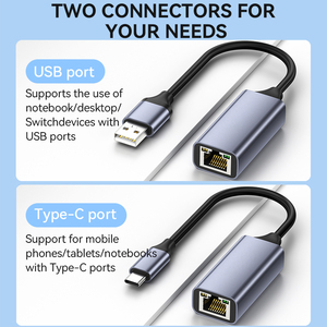 铝合金Usb/TypeC2.0 3.0至以太网适配器USB 3.0网卡RJ45网络端口适配器，LAN (Lan) 10/100/1000 Mbps - Product Image 3