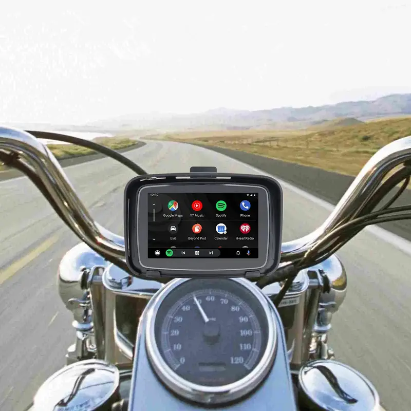 Navigator GPS sepeda motor portabel 5 inci, Navigator GPS sepeda motor IP65/67 tahan air Android Auto pemutar VCR tampilan HD Bluetooth WiFi kamera dasbor