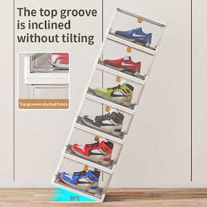 Nhà Máy Giá Tiết Kiệm Không Gian Có Thể Gập Lại Giày Sneaker <span class=keywords><strong>Container</strong></span> Hộp Rõ Ràng Nhựa Stackable Giày Tổ Chức Gấp Giày Hiển Thị - Product Image 2