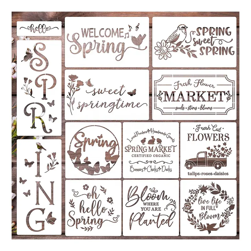 Spring Farmhouse Stencils for Painting on Wood Reusable Flower Stencils for Wall Canvas Porch