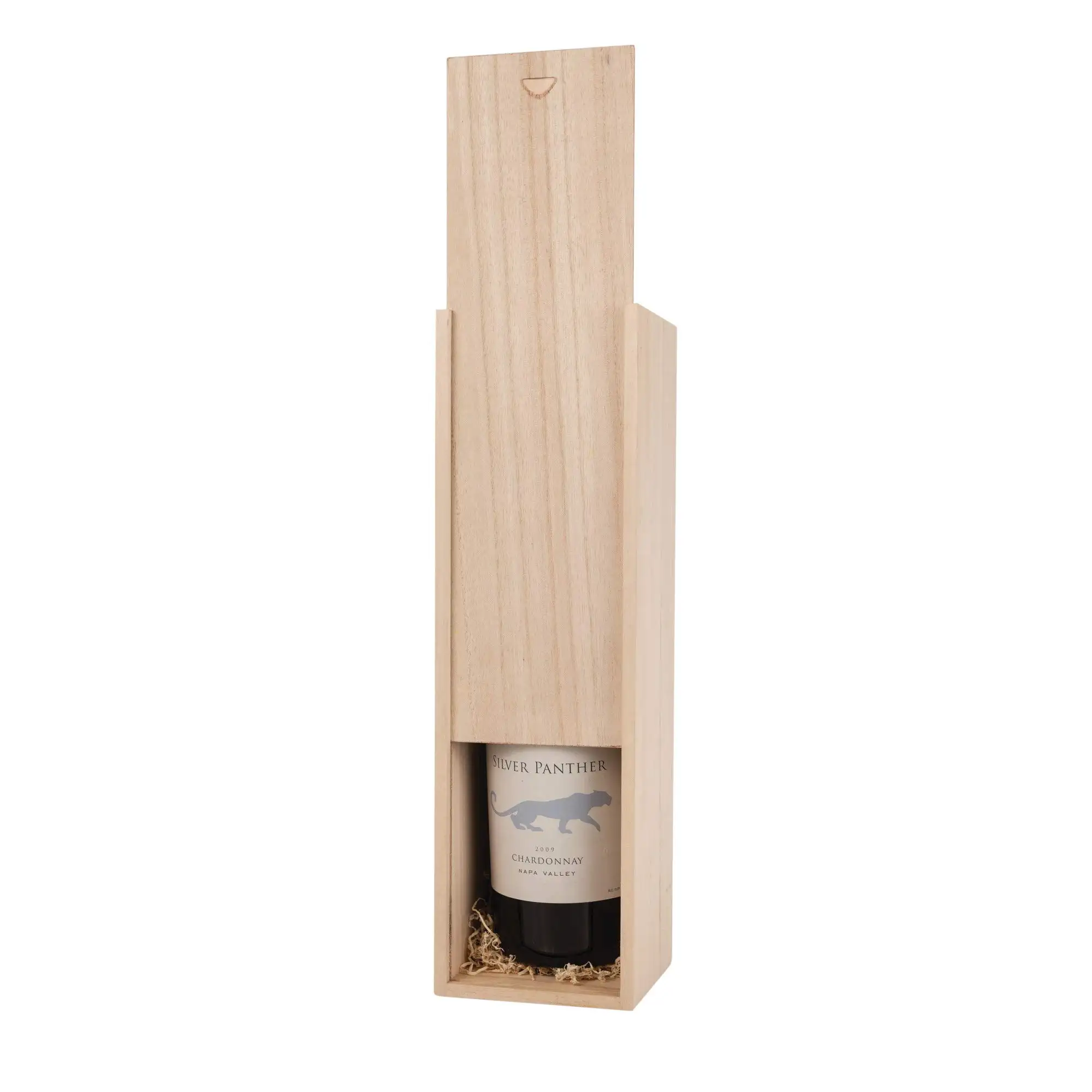 Caja de vino decorativa de madera de una sola botella de grano de madera con tapa ideal para juegos de accesorios de vino