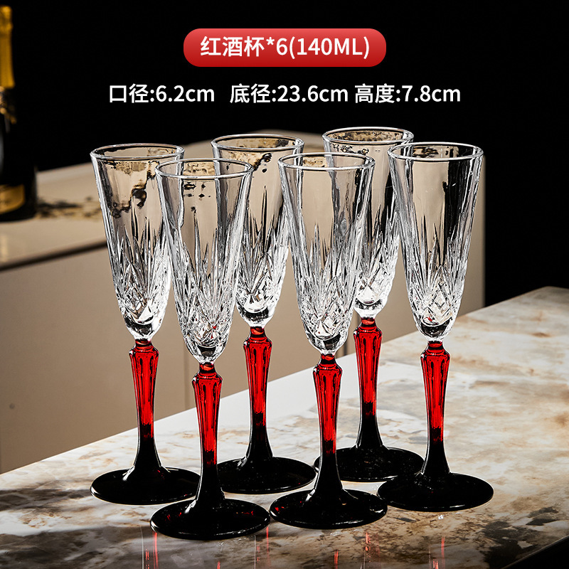 Set di 6 bicchieri da champagne a righe rosse serie Melody
