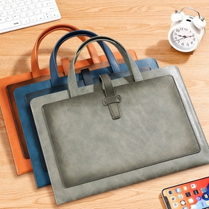 Carpeta de archivos de cuero para ejecutivos de negocios portátil A4 con logotipo personalizado, bolsa organizadora de documentos impermeable, asa para ejecutivos ocupados - Product Image 2
