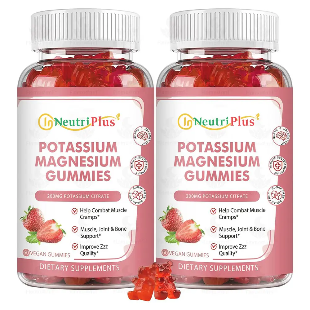 HACCP Factory Supplément de potassium et de magnésium Gummies - Plus Omega 3, B6, D3, K2 et Calcium pour le sommeil, les crampes dans les jambes et les muscles