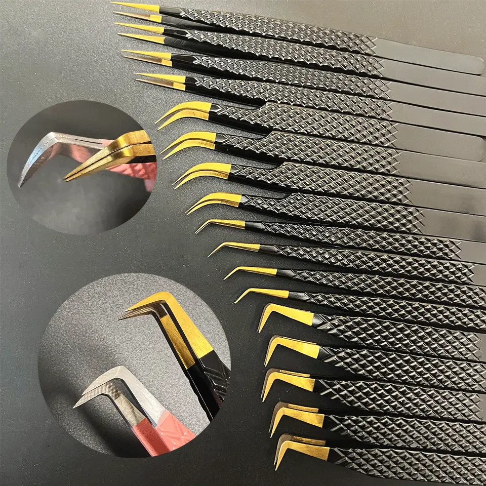 2023 isolation volume luxury lash tech tweezers manufacturer custom private label fiber tip black tweezers for eyelash extension