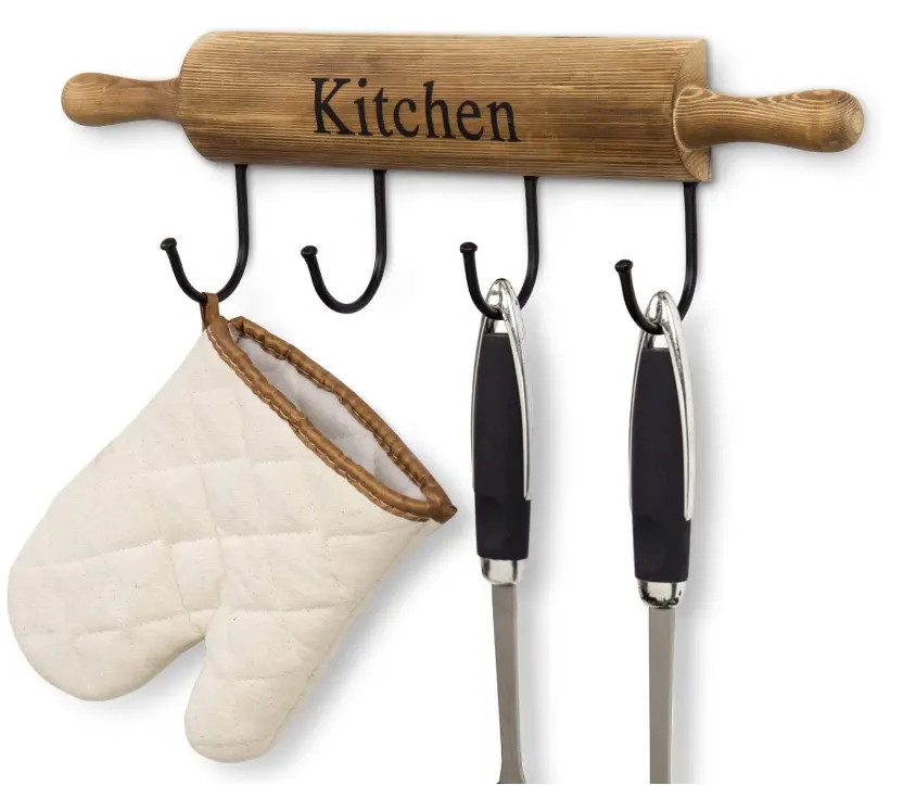 Ganchos De Cozinha De Madeira Rústica para Pendurado Utensílios De Cozinha Canecas De Café e Toalhas De Mão Decoração Decorativa Da Parede Da Cozinha com 4 Ganchos