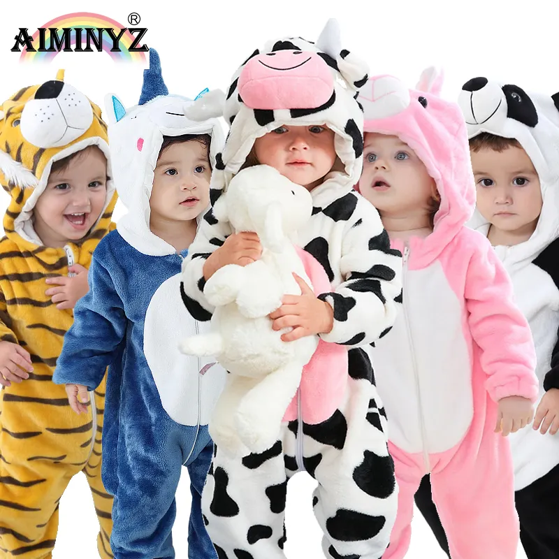 AIMINYZ ODM/OEM nueva llegada infantil suave franela con capucha ropa de escalada personalizar bebé Onesie ropa de casa mamelucos pijamas cálidos