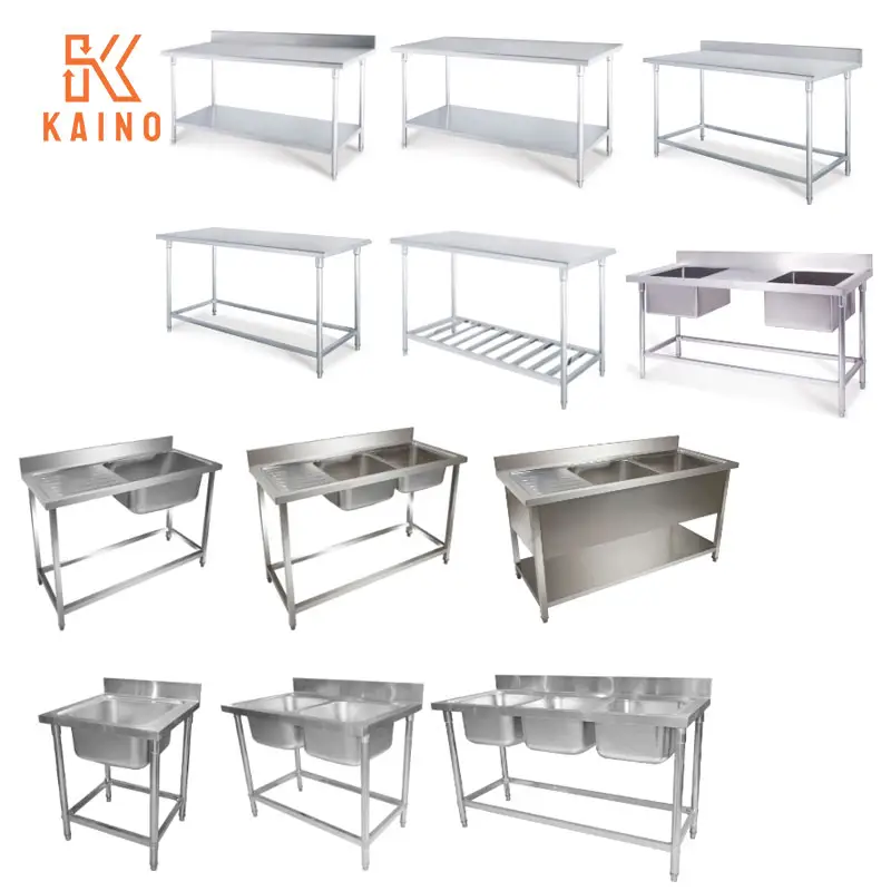 KAINO tüm stilleri şef kullanılan catering mutfak paslanmaz çelik masa altlığı inox tezgah çalışma merkezi masa otel ve restoran için