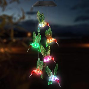 Portable Waterproof Outdoor Color Changing Six Hummingbird <strong>Wind</strong> Chimes <strong>LED</strong> Decorative Mobile Solar Hummingbird <strong>Wind</strong> Chime - Product Image 3