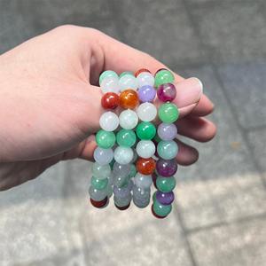 天然翡翠ブレスレット三色多色13 ~ 14mmミャンマー女性翡翠ブレスレットチャームブルマ翡翠男性ブレスレット大人用 - Product Image 2