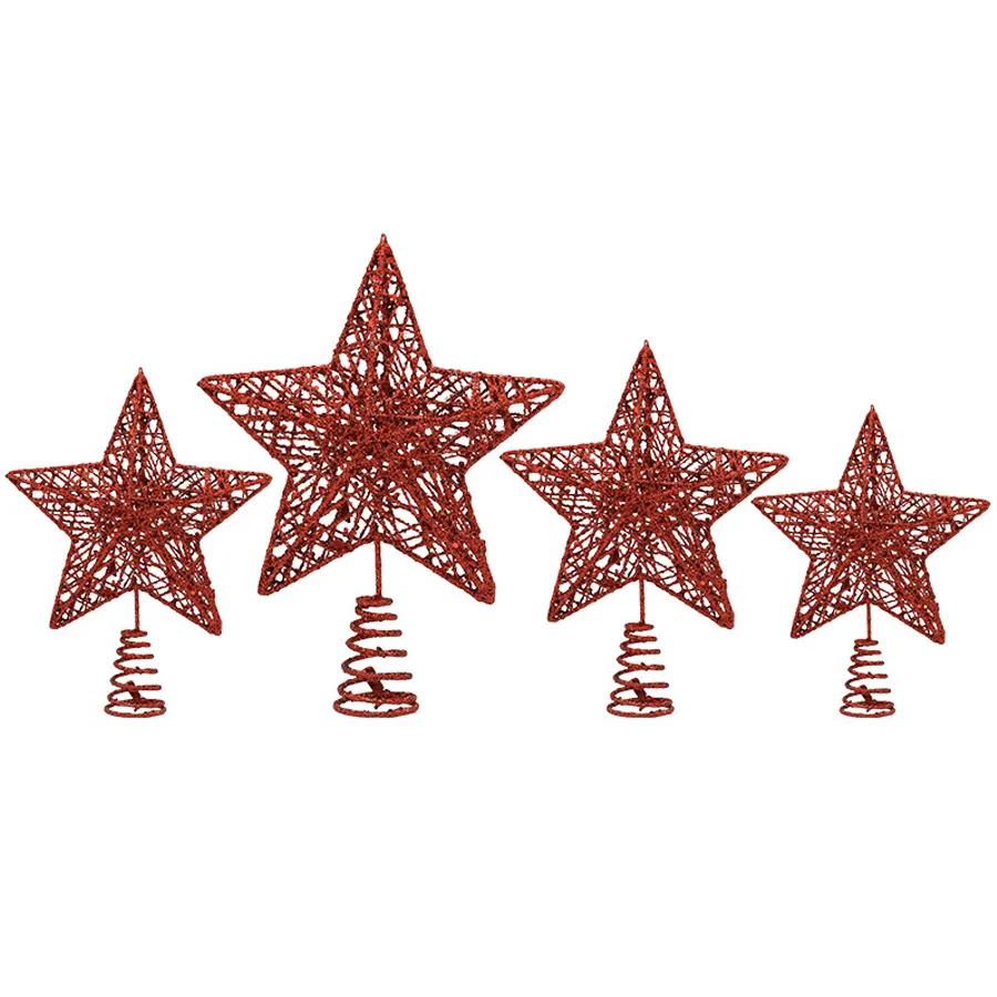 Árbol de Navidad con purpurina de hierro forjado con decoración superior de estrella Árbol de estilo primaveral Estrella superior Estrella de cinco puntas Adorno de Navidad
