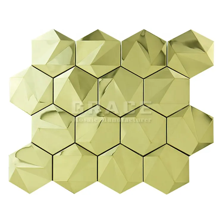 Hexagon Esagonale In Acciaio Inox Piastrelle A Mosaico 3D Per Oro Parete Mosaici del Metallo