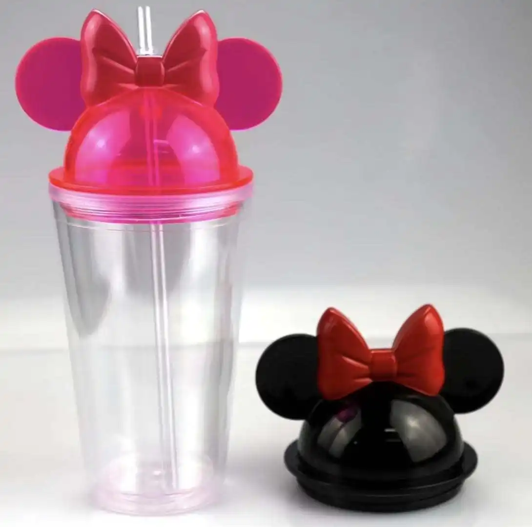 350ml Cute Minnie Mouse Ear Bow coperchi tazza da bere in plastica doppia parete Clear Minnie Mouse Cups