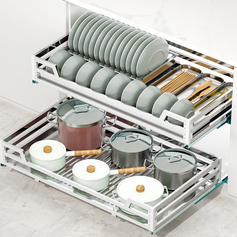 Stainless Steel Dish Rack Pull out Basket Storage Holders for Kitchen Storage