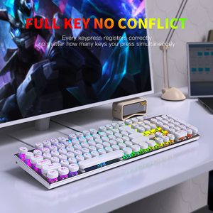 USB有线游戏键盘时尚定制104键发光二极管背光pbt键帽复古打字机机械键盘 - Product Image 4