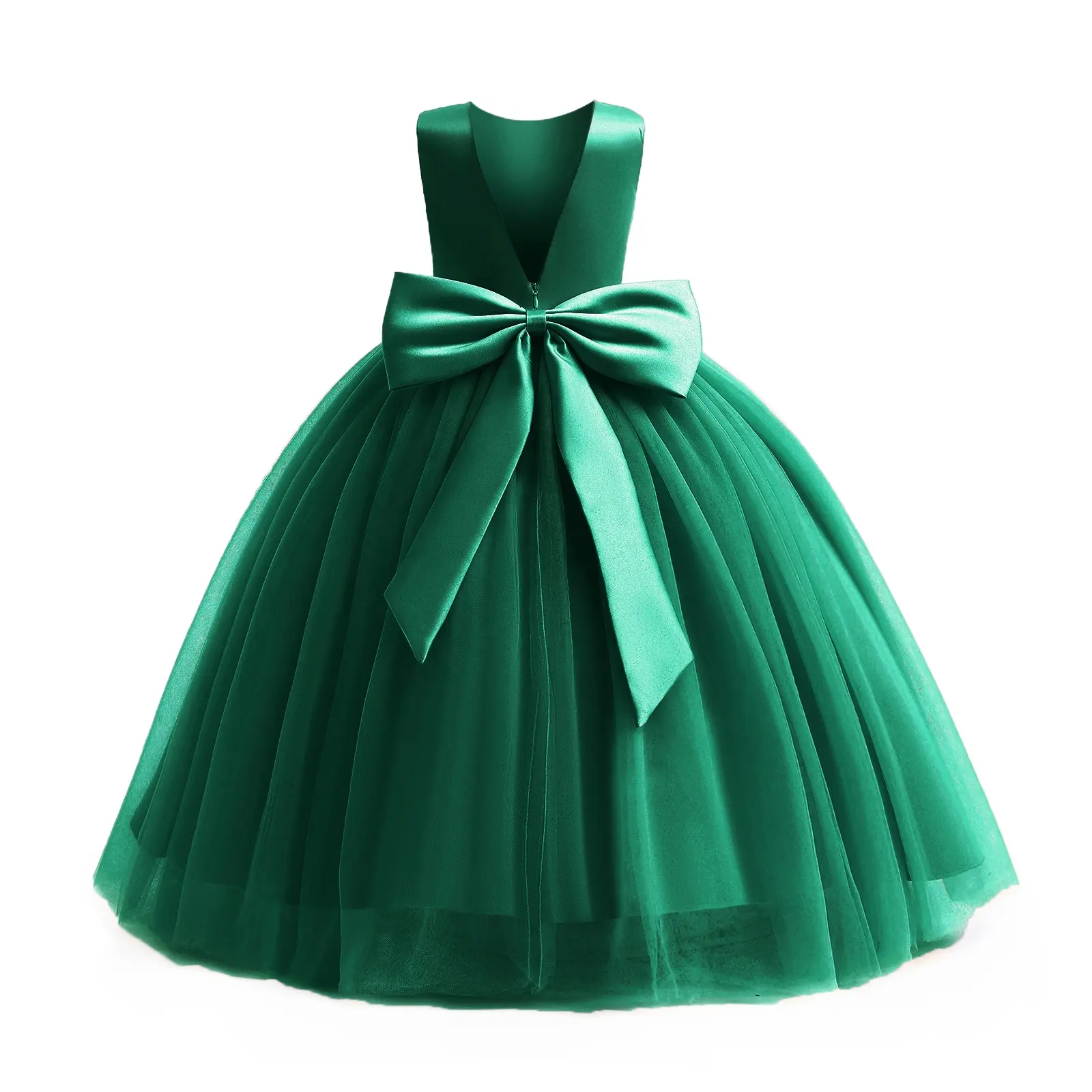 Robe de demoiselle d'honneur en Satin de luxe avec grand nœud sans manches fantaisie formelle anniversaire Tulle fête mode longues robes pour adolescentes