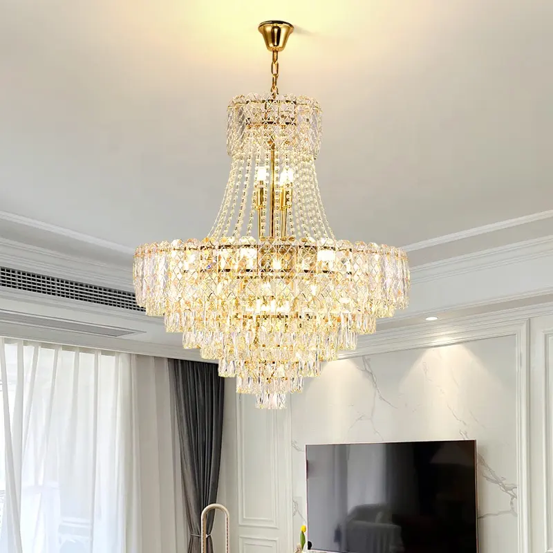 Lampadario di cristallo dell'oro di lucentezza interna all'ingrosso lampada a sospensione moderna del lampadario da pranzo per la decorazione di illuminazione dell'hotel di eventi di nozze