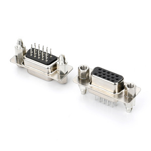 <span class=keywords><strong>DB15</strong></span> conector vertical 180 graus 3 linhas HDP-15P VGA porta serial placa de solda macho com arpão fixação parafuso agulha reta H