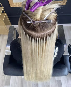 簡単にインストールバージン人毛ブロンドストレートマイクロナノビーズリングヘアインビジブルミニシリコンビーズナノリングヘアエクステンション