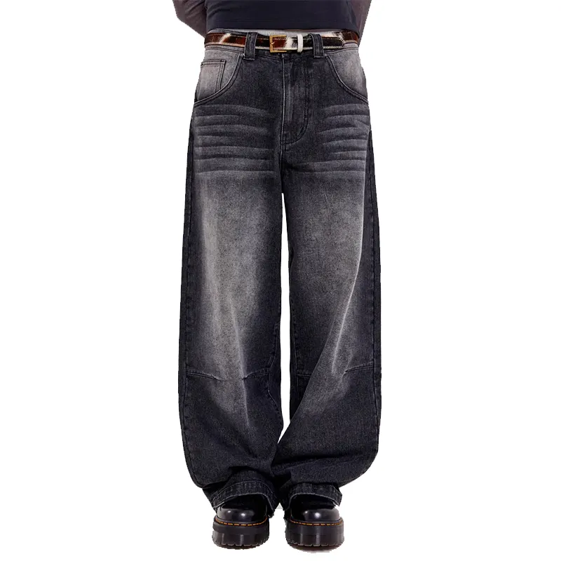 Jean ample en Denim pour homme, pantalon 100% coton délavé noir surdimensionné