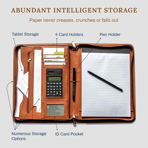 Organizador de carpeta de Padfolio con cremallera y logotipo en relieve personalizado con calculadora y Bloc de notas con letras