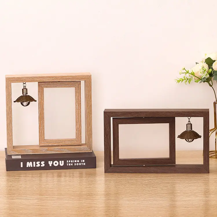 Cornice per foto in legno con ciondolo leggero decorazione per la casa di nozze formato personalizzato doppio lato in legno rotante cornice per foto