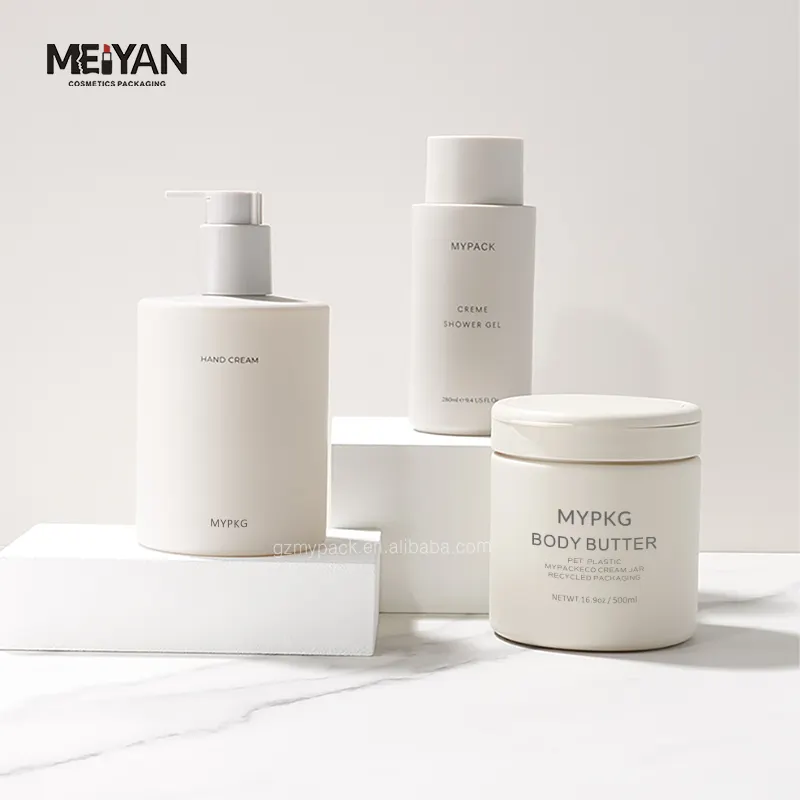 MYPACK Luxus Soft Touch Beige 280ml 500ml runde kosmetische leere Kunststoff Shampoo Conditioner Flasche Glas Set