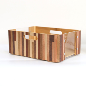 Cajas de almacenamiento apilables de madera y acrílico para el hogar de oficina mediana visible multifunción | Contenedores de almacenamiento de madera de cubo de escritorio con asas - Product Image 3