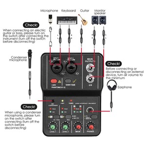 Interfaz de audio Tarjeta de sonido de grabación profesional 16bit/48kHz Mini interfaz de audio USB Tarjeta de sonido - Product Image 2