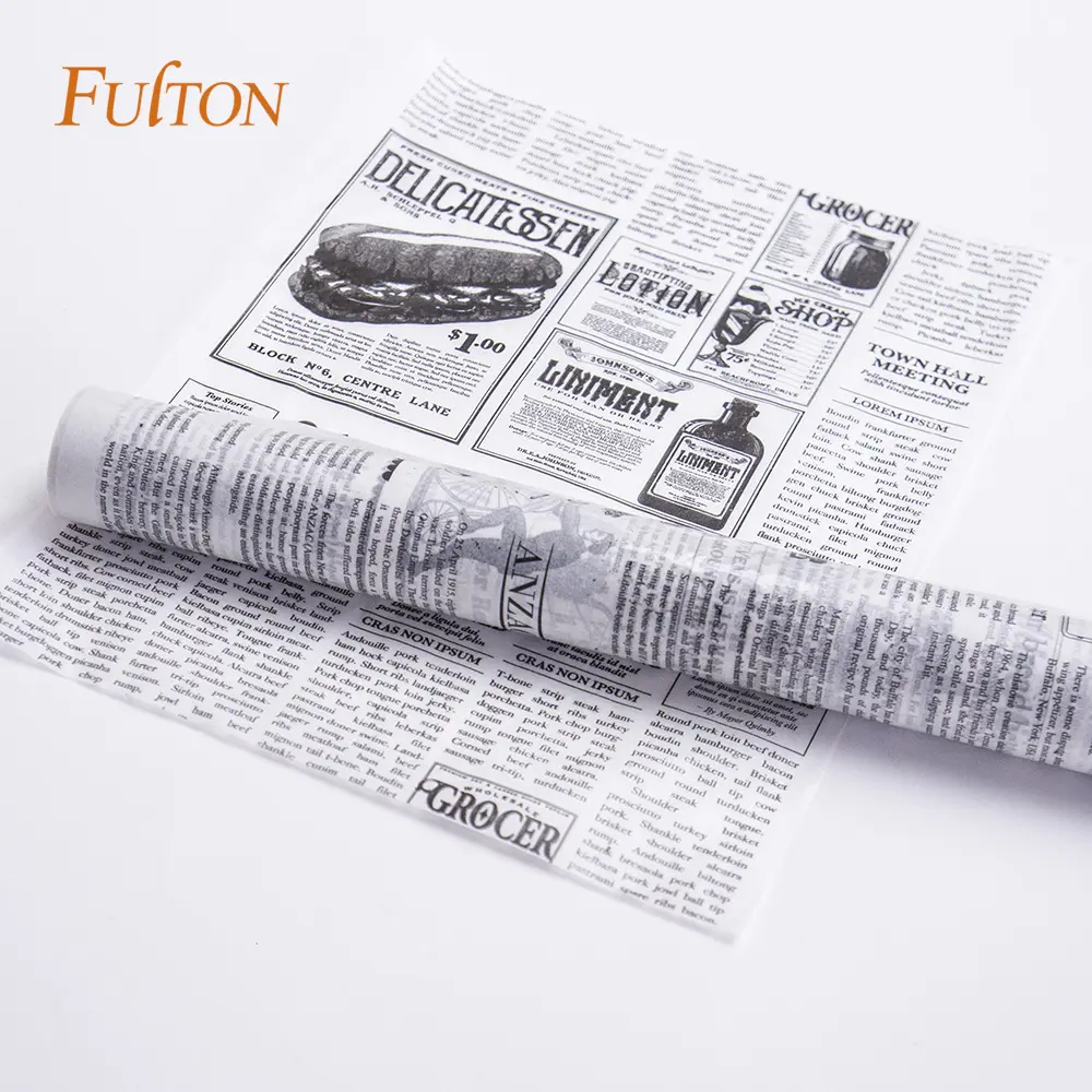 Feuilles de papier d'épicerie avec logo et taille personnalisés, papier sulfurisé pour emballage alimentaire de journaux
