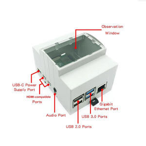 Raspberry Pi 4B ABS Case Montaje en riel DIN Caja de protección de espacio interior grande con ventilador de refrigeración Disipadores de calor para Pi 4 Modelo B - Product Image 2