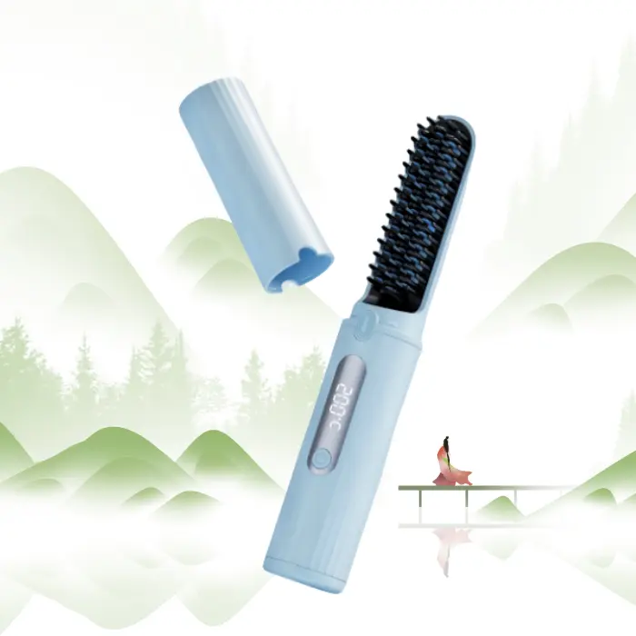 professional heating Mini beard hair straightener comb LCD electric cordless portable hair straightener brush